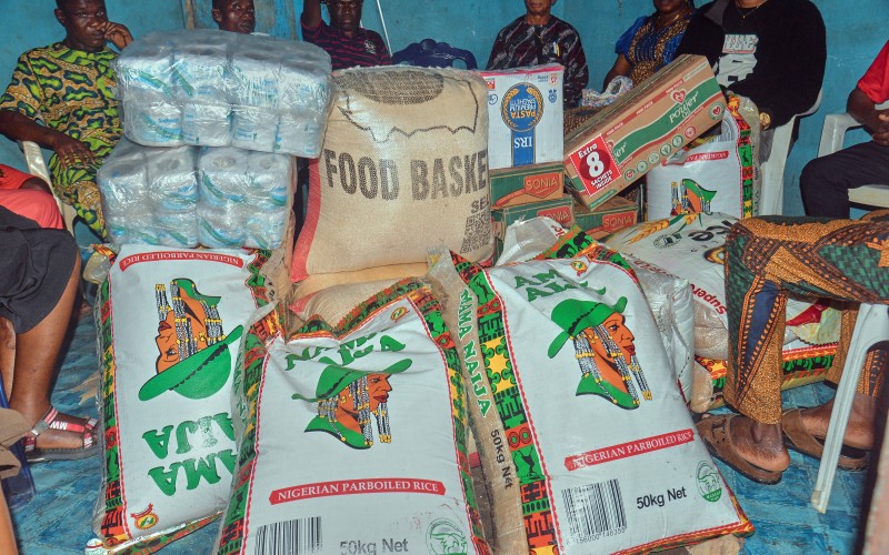 DONATION OF FOOD ITEMS,TOILETRIES AND CASH TO LESS PRIVILEGED HOMES AND GROUPS.